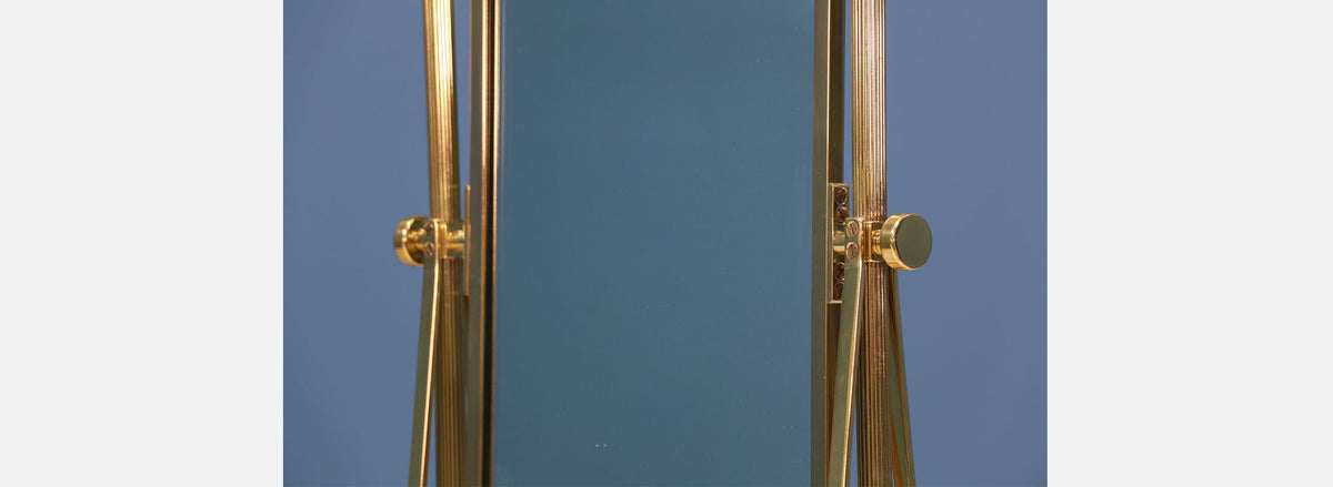 Hollywood Regency Brass Chevel Dressing Mirror 
