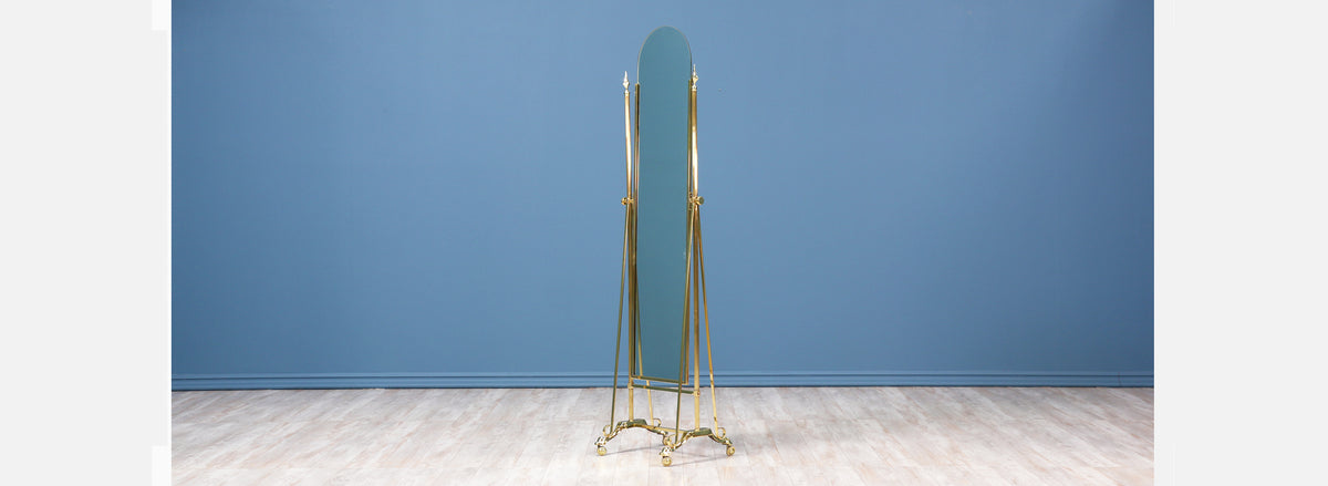 Hollywood Regency Brass Chevel Dressing Mirror 