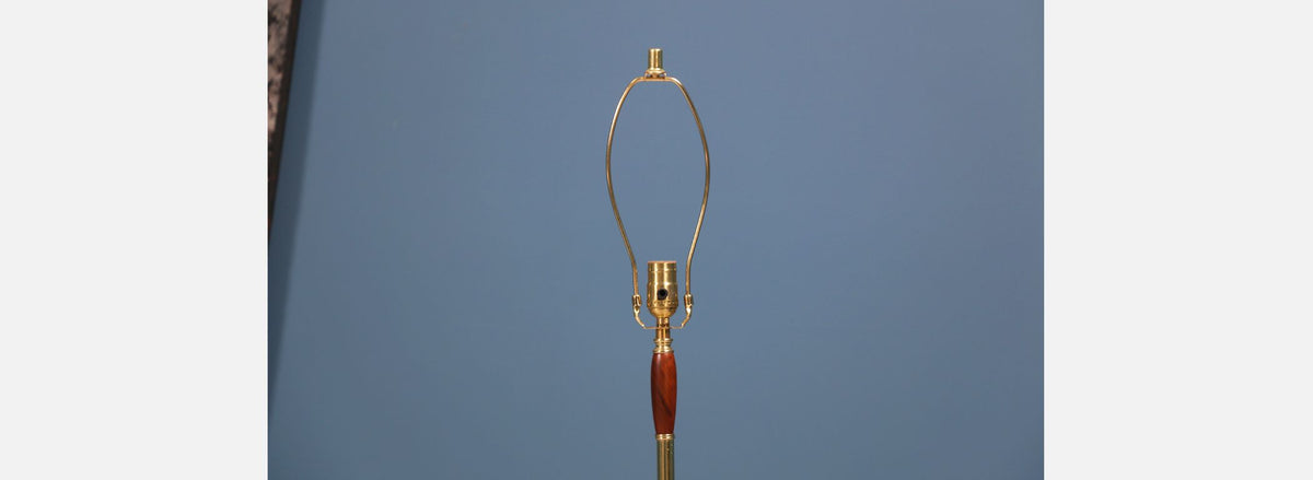 Mid-Century Floor Lamp with Sculpted Walnut Base & Brass