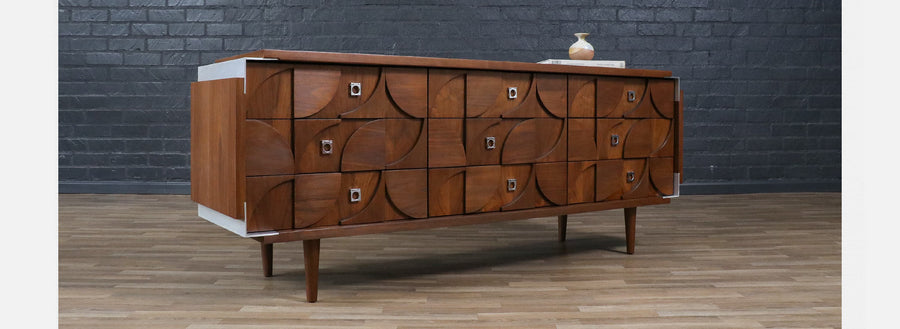 Mosaic Brutalist Modern Walnut Dresser by Tobago