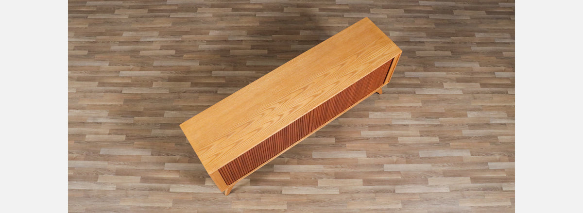 Custom Made Teak & Oak Tambour-Door Credenza by Danish Modern LA