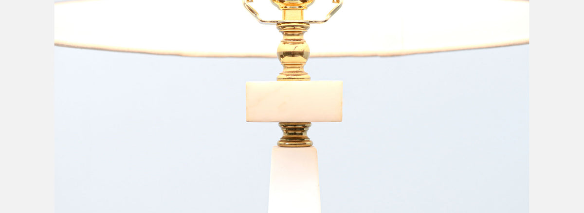 Mid-Century Italian Marble & Brass Pyramid Style Table Lamps