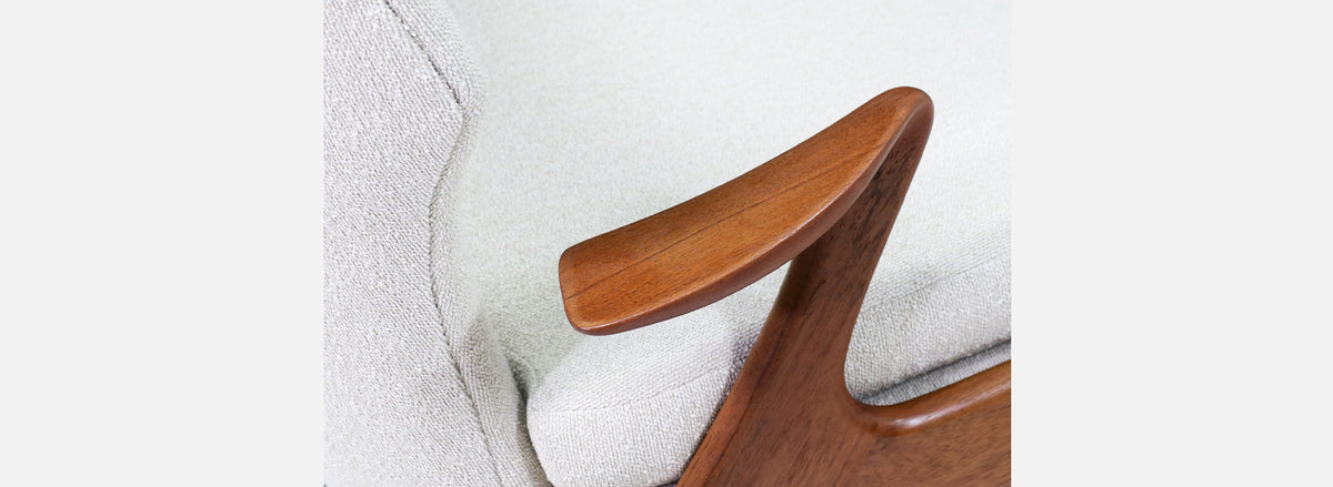 Kurt Ostervig Teak & Boucle Tweed Wing Chair for Rolschau Mobler