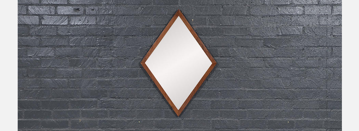 Mid-Century Modern Sculpted Diamond Shape Walnut Mirror