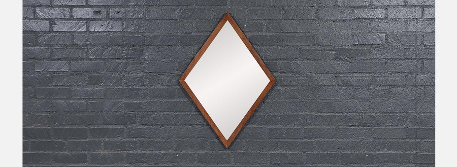 Mid-Century Modern Sculpted Diamond Shape Walnut Mirror