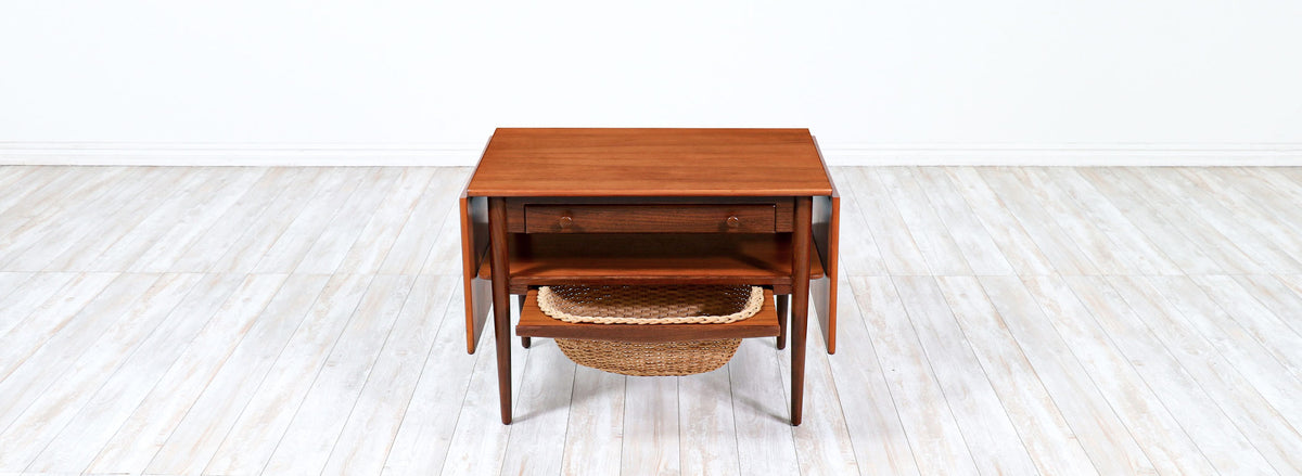 Danish Modern Expanding Teak Sewing Table with Basket