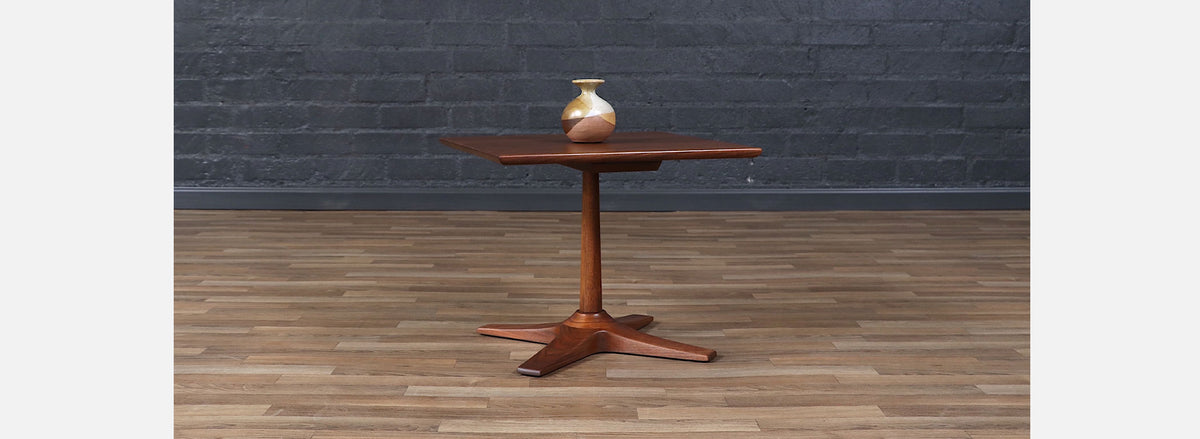 Mid-Century Modern Walnut Pedestal Side Table w/ Star Base