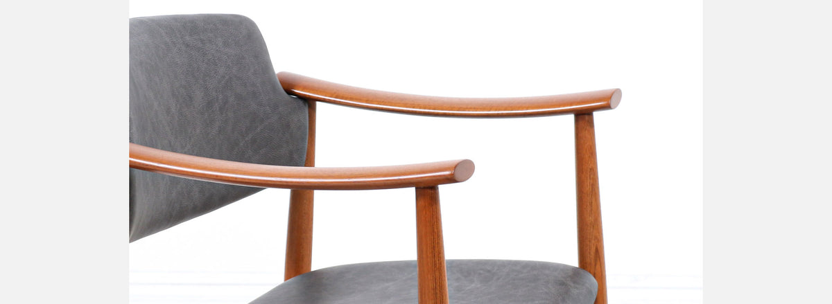 Norwegian Modern Sculpted Teak & Leather Arm Chairs by Gerhard Berg