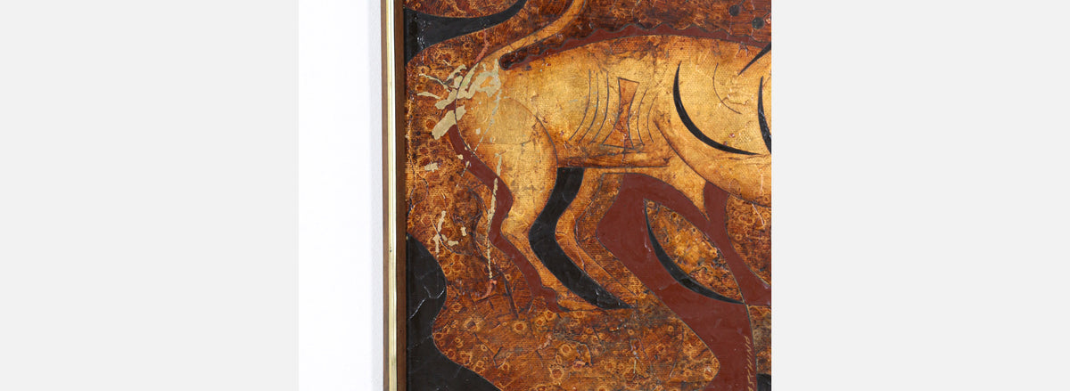 Mid-Century Modern Abstract Bull Painting by Larry Maschino