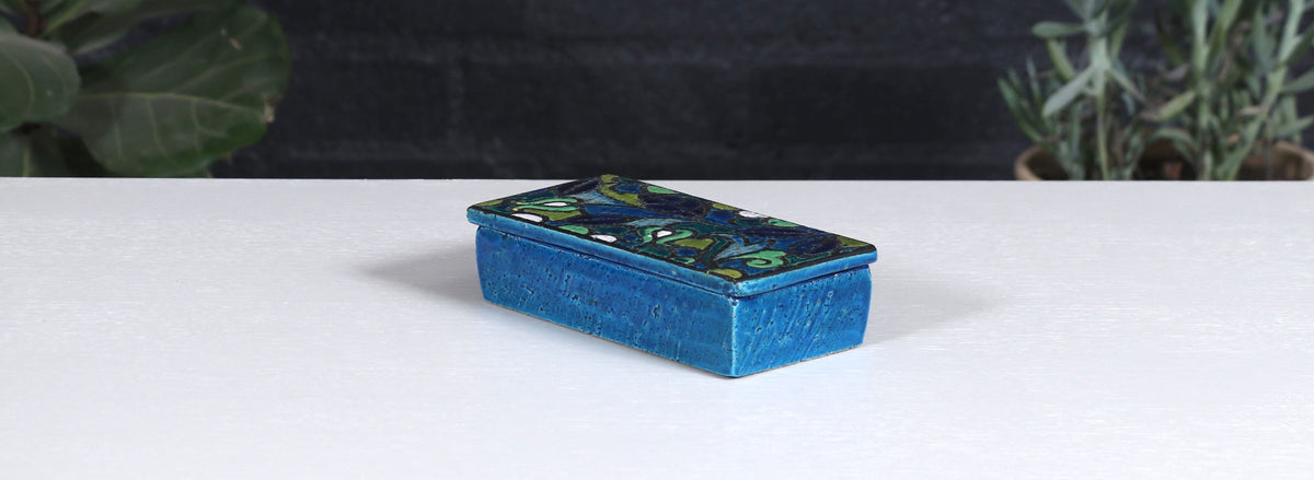 Aldo Londi Blue Glazed Ceramic Floral Lidded Box