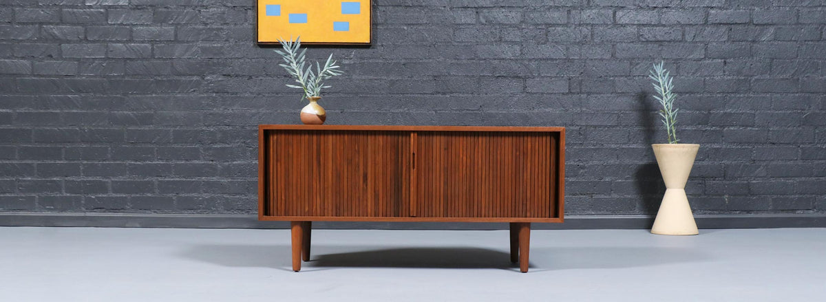 Californian Modern Low Profile Tambour-Door Credenza by Milo Baughman