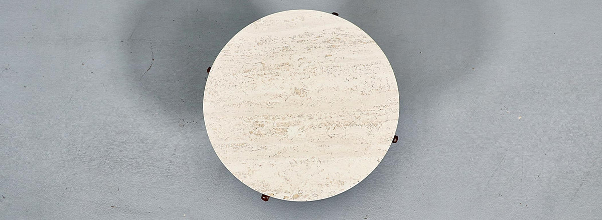 Italian Mid Century Sculpted Wood & Travertine Side Table