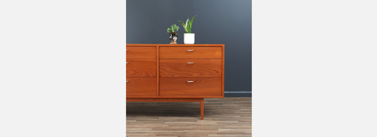 Danish Modern 9-Drawer Teak Dresser with Steel Pulls