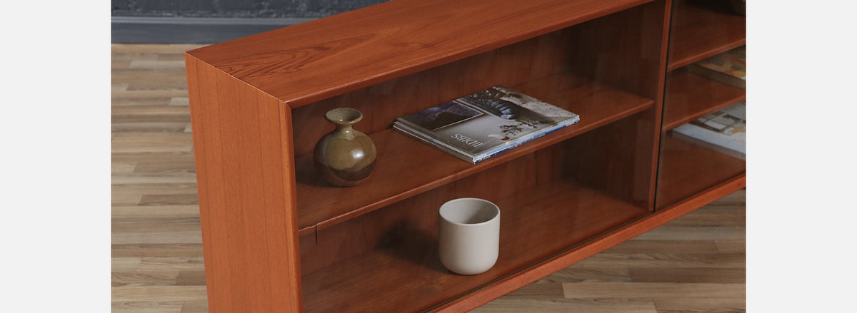 Danish Teak Bookcase w/ Glass Sliding Doors