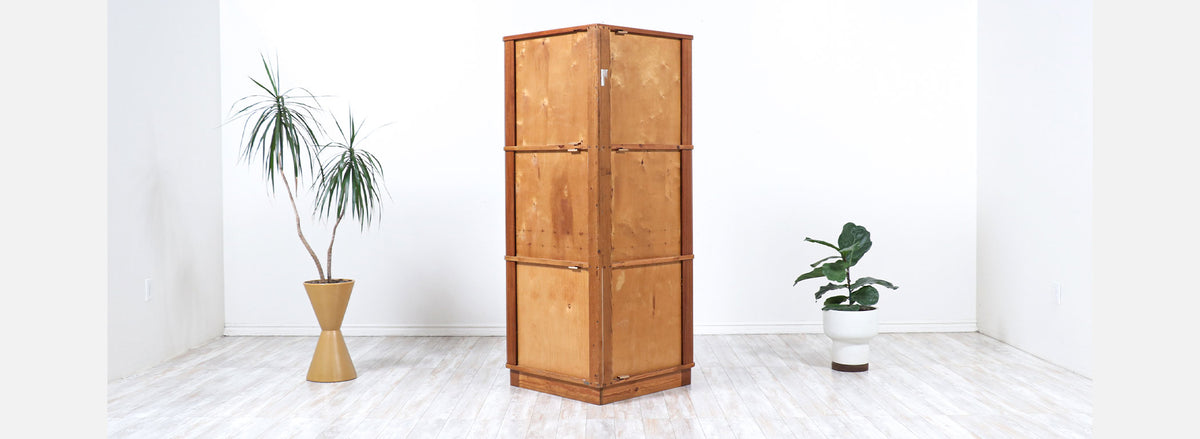 Danish Modern Tambour-Door Teak Corner Cabinet 