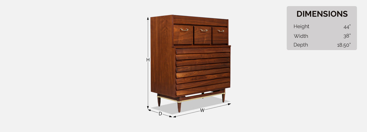 Merton L. Gershun Walnut Chest of Drawers with Brass Accents for American of Martinsville