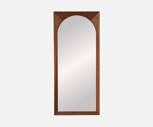 Mid-Century Modern Walnut Beveled Frame Arch Mirror