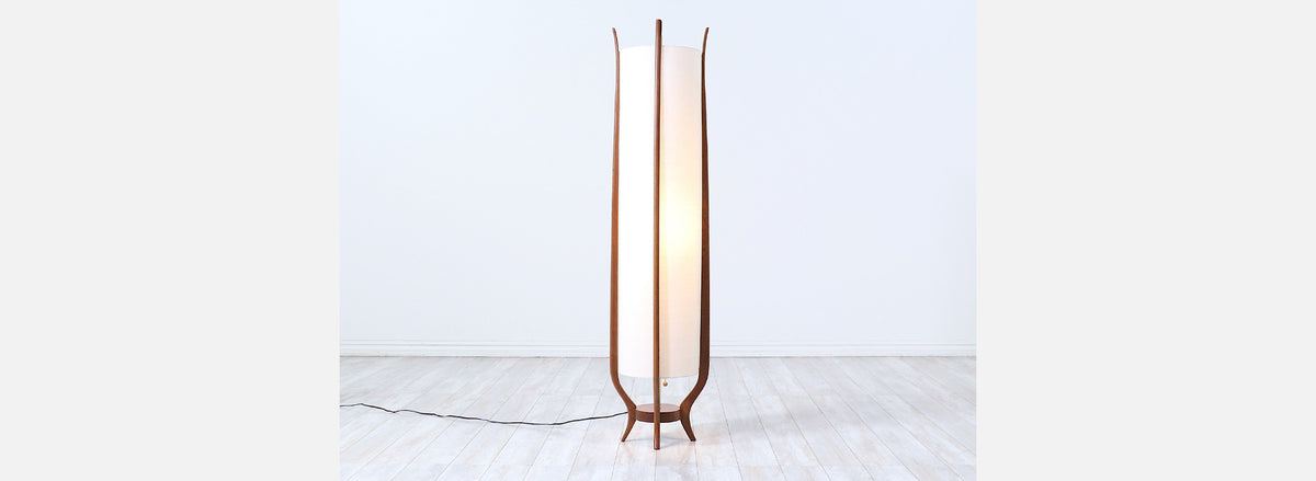 Mid-Century Modern Sculpted Floor Lamp with New Linen Shade