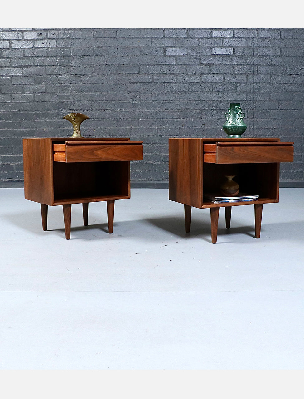 Norwegian Modern Walnut Night Stands w/ Bookcase for Westnofa