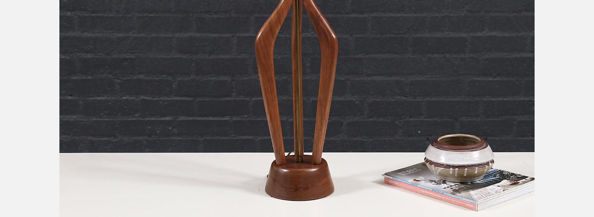 David Shreve Sculpted Walnut & Brass Table Lamp for V.H. Woolums