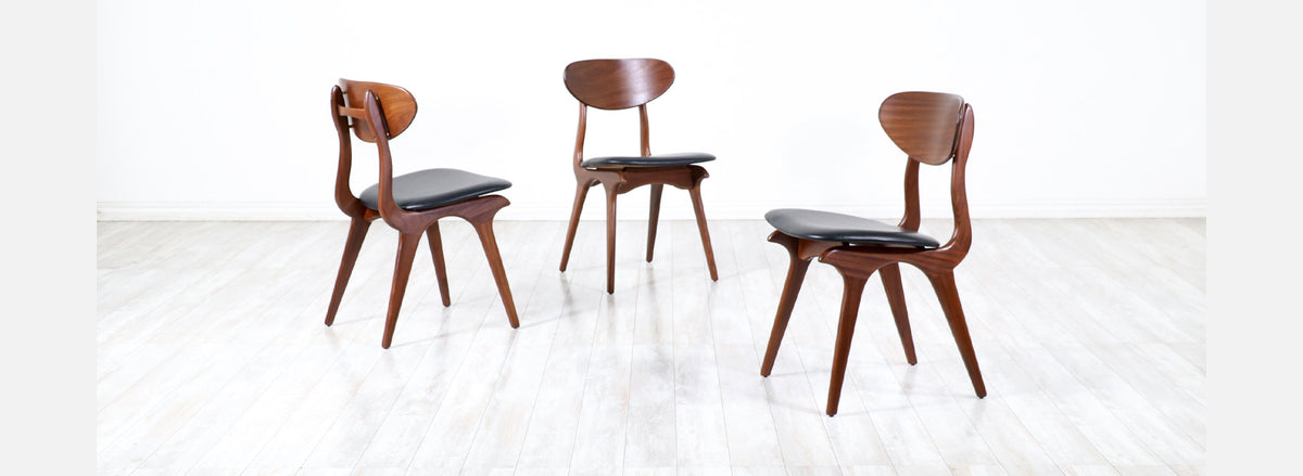 Louis van Teeffelen Sculpted Teak & Leather Dining Chairs for Webe