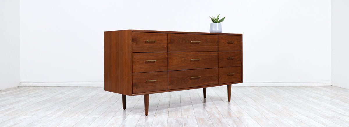 Mid-Century Modern Dresser with Brass Accent Pulls for Guild of California