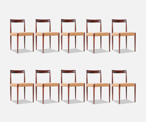Set of 10 Mid-Century Modern Rosewood & Leather Dining Chairs by Lübke