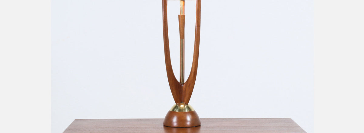John Keal Sculpted Walnut Trident-Style Table Lamp for Modeline