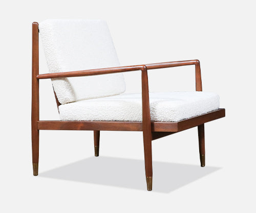 Mid-Century Modern Sculpted Walnut Lounge Chair w/ Brass Sabots
