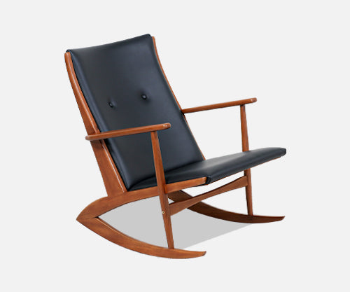 Georg Jensen Sculpted Teak & Leather Rocking Chair for Kubus Møbler