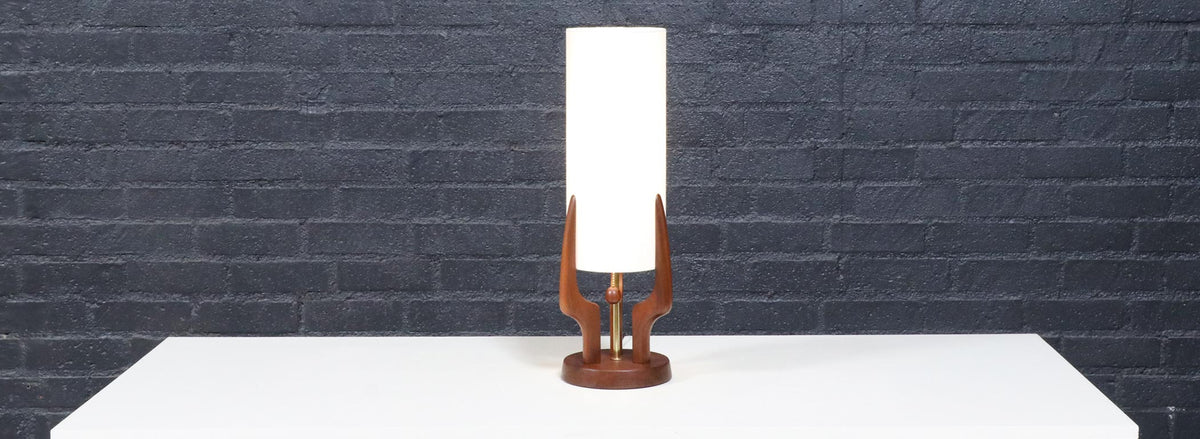 David Shreve Walnut Sculpted Table Lamps for V.H. Woolums