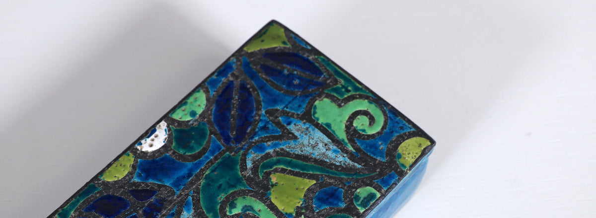 Aldo Londi Blue Glazed Ceramic Floral Lidded Box