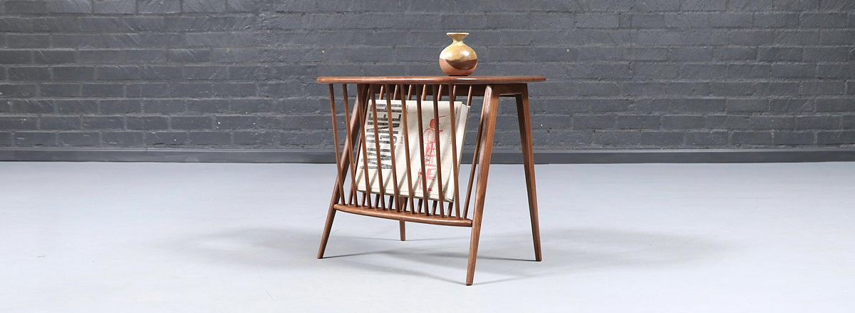 Arthur Umanoff Mid-Century Spindle Side Table With Magazine Shelf