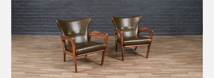 Adrian Pearsall Model 2291-C Leather Wingback Chairs for Craft Associates