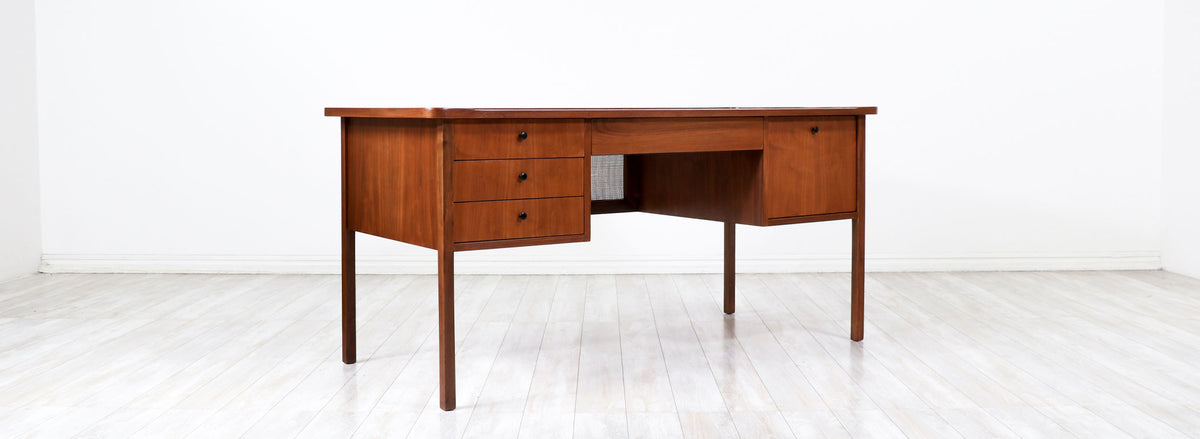 Jack Cartwright Walnut & Cane Executive Desk for Founders Co.