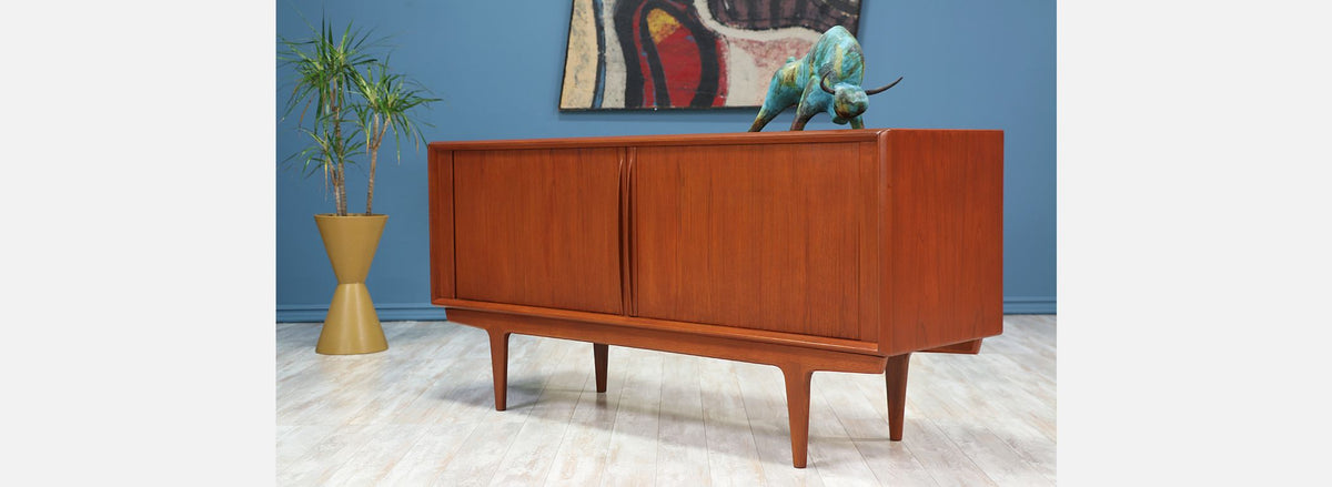 Bernhard Pedersen and Søn Tambour Door Teak Credenza