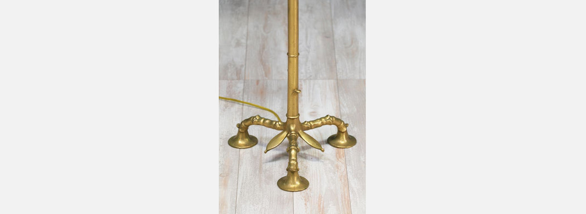 Pair of Mid-Century Faux Bamboo Brass Floor Lamps