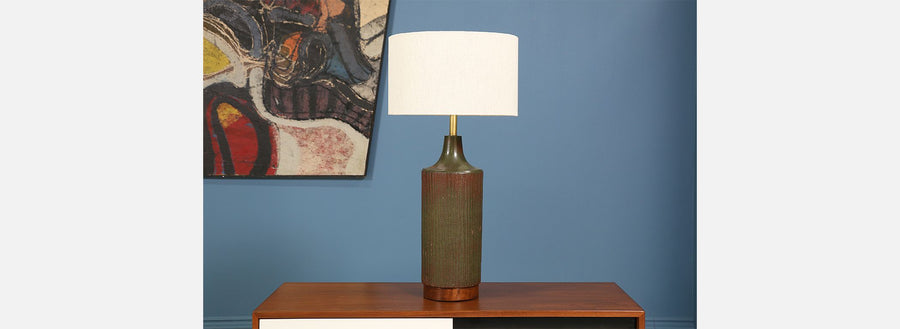 California Olive Green Ceramic Table Lamp by David Cressey