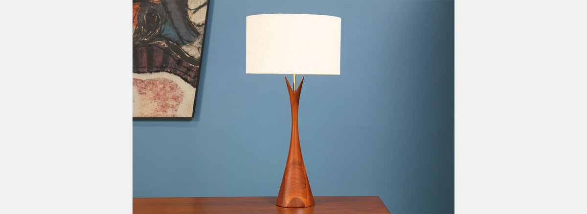 Mid Century Sculpted Walnut Table Lamp