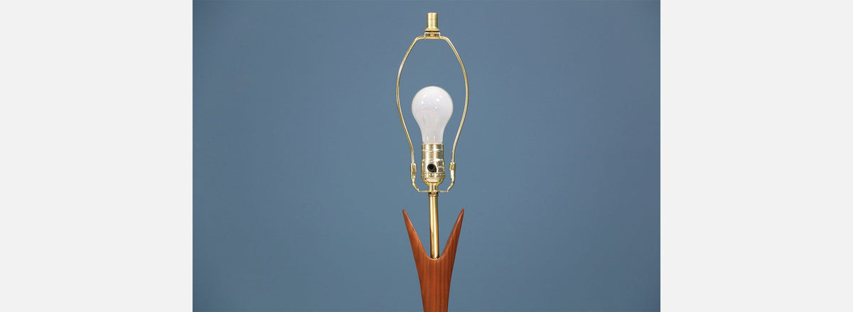 Mid Century Sculpted Walnut Table Lamp