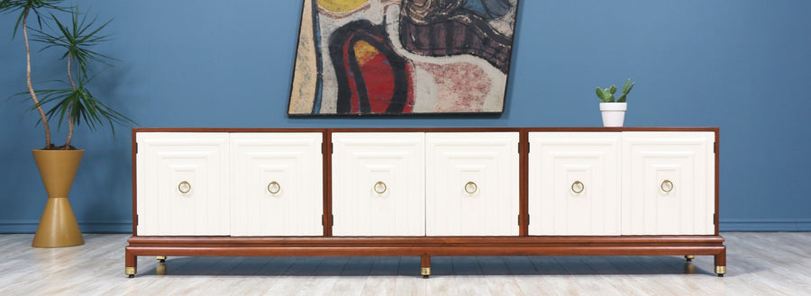 Renzo Rutili Two-Tone Lacquered & Walnut Credenza for Johnson Furniture