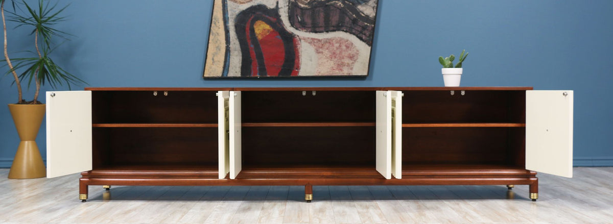 Renzo Rutili Two-Tone Lacquered & Walnut Credenza for Johnson Furniture