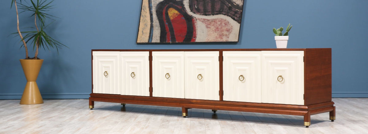 Renzo Rutili Two-Tone Lacquered & Walnut Credenza for Johnson Furniture