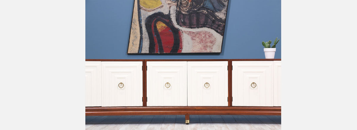 Renzo Rutili Two-Tone Lacquered & Walnut Credenza for Johnson Furniture