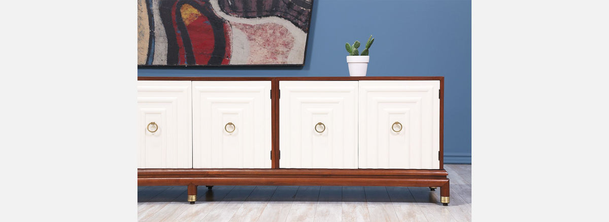 Renzo Rutili Two-Tone Lacquered & Walnut Credenza for Johnson Furniture