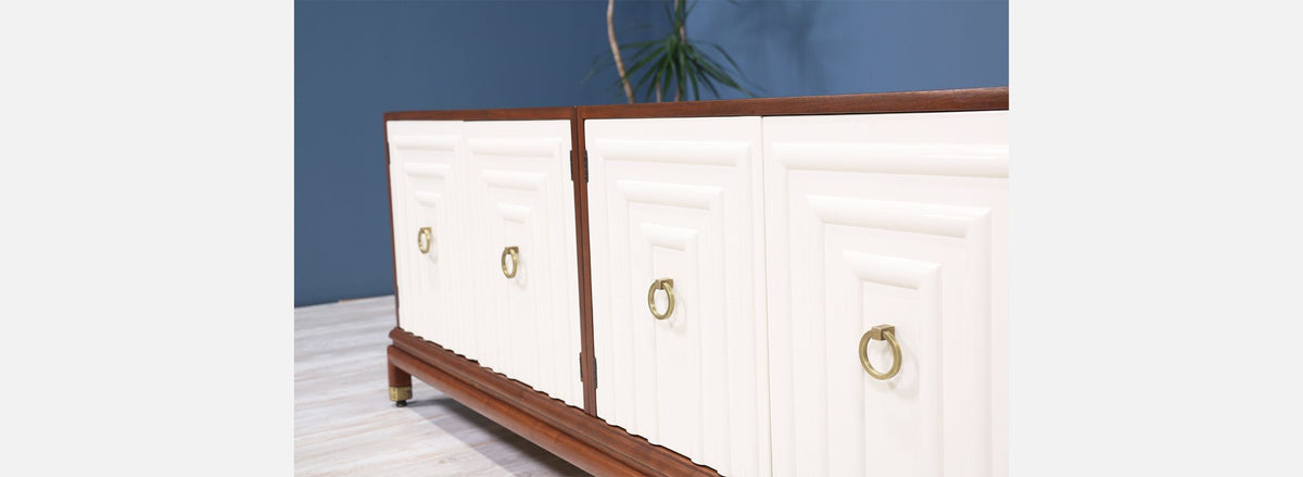 Renzo Rutili Two-Tone Lacquered & Walnut Credenza for Johnson Furniture
