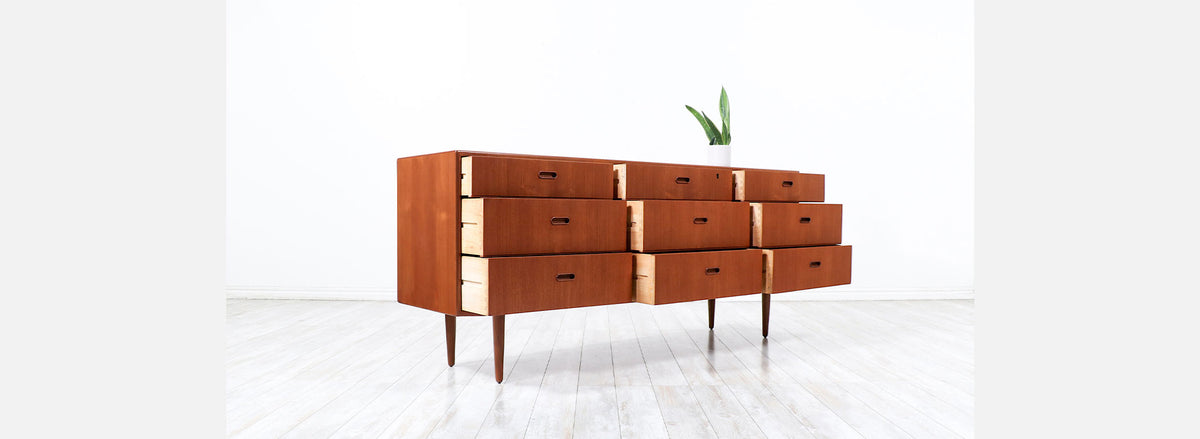 Danish Modern Teak 9-Drawer Dresser by Falster