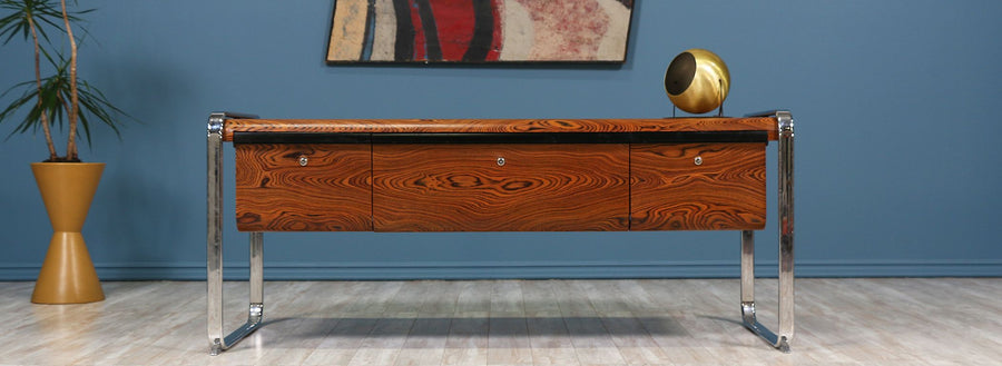Peter Protzman Zebrawood & Chrome Credenza for Herman Miller