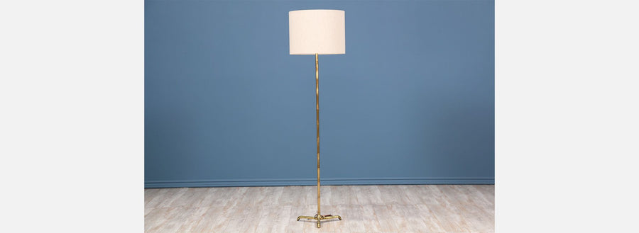 Vintage Faux Bamboo Brass Tri-Leg Floor Lamp
