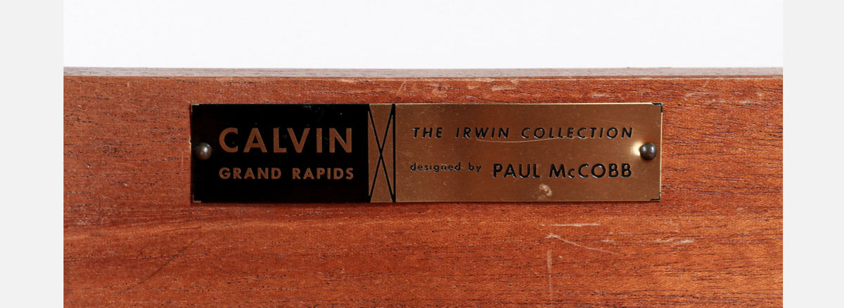 Paul McCobb "Irwin Collection" Travertine & Brass Night Stands for Calvin Furniture